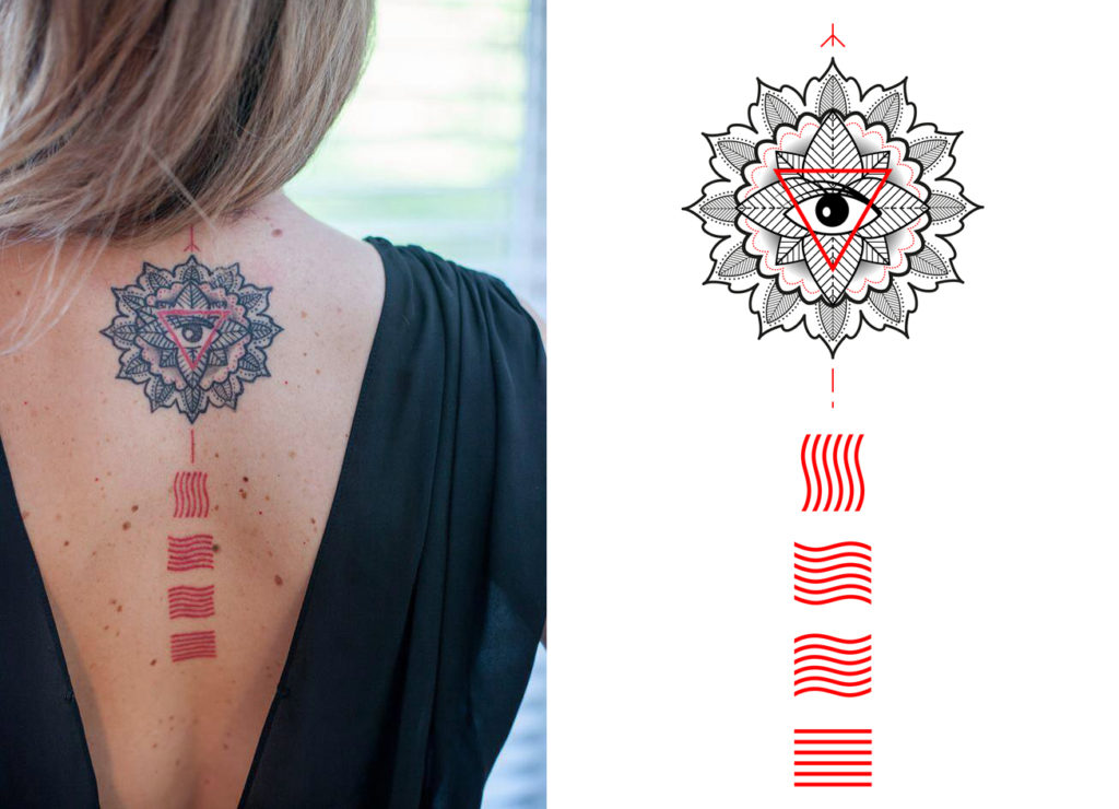 il tatuaggio di Mariana di Seattle. Fiore geometrico, il film "I Cinque Elementi"